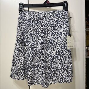 Navy Leopard Print Skater Skirt With Button Detail